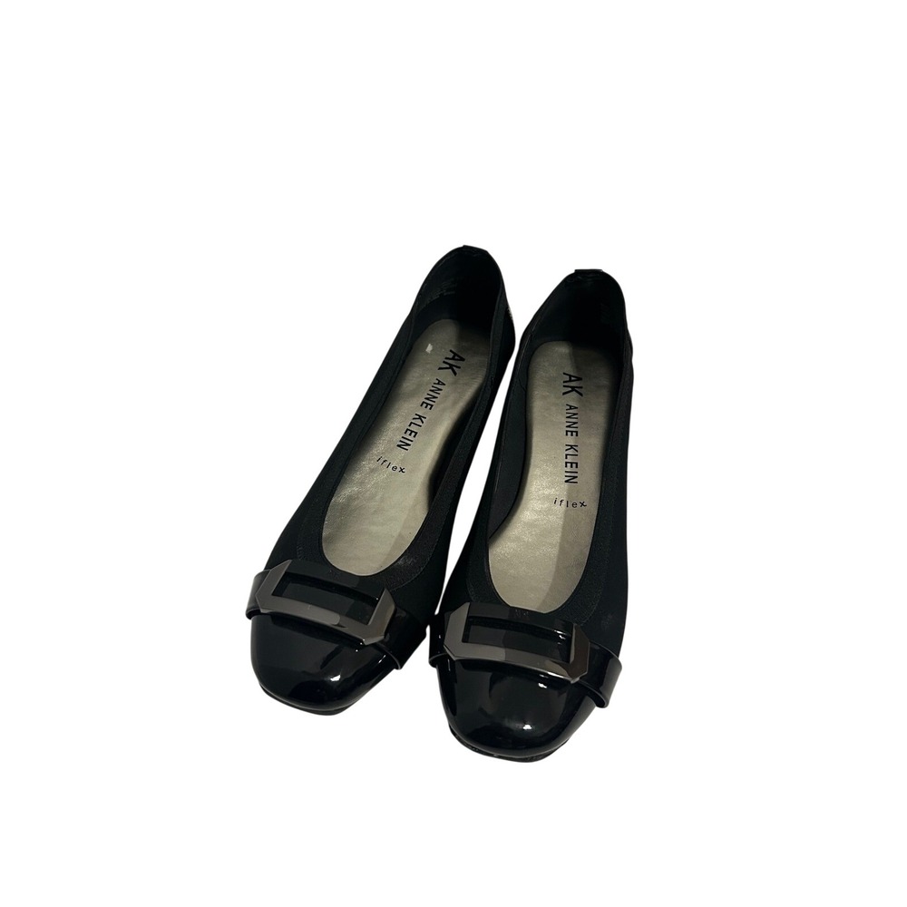 Anne‎ Klein iFlex Black Fabric Patent Buckle Ballet Flats Womens 8.5M